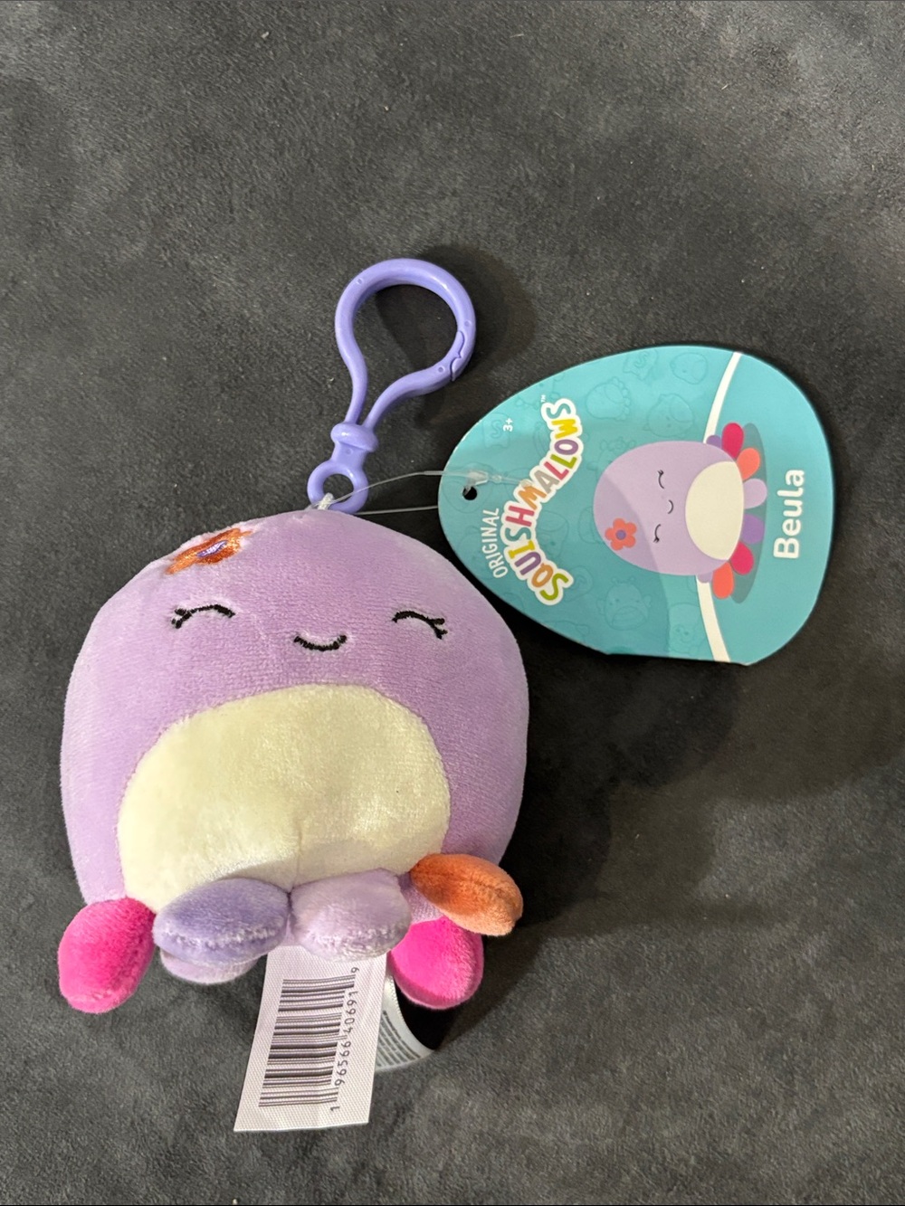 Squishmallows Beula Clip-On Plush - Purple, Cream, Pink, Orange Key Chain NEW